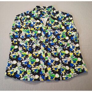 Dana Buchman Floral Print Colorful Blazer Black Yellow Blue Green XXL‎